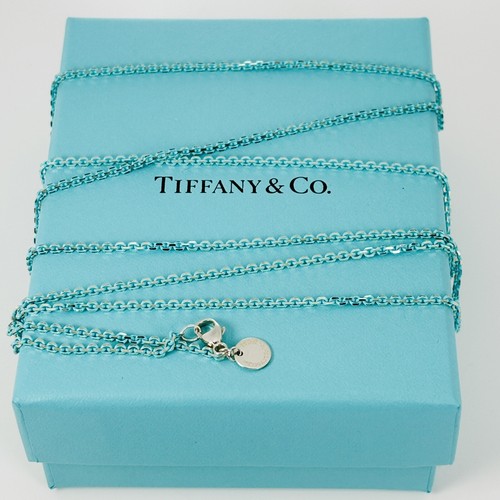 Tiffany & Co Sparkler Blue Coated Silver Enamel Chain Necklace 30" 2.5mm Links - Picture 2 of 10