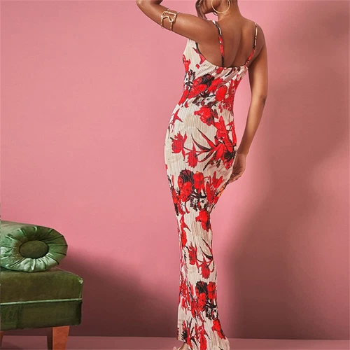 Cowl Neck Plisse Maxi Dress Sleeveless Printed Tank Dress Summer Beach Dresses - Bild 9 von 39
