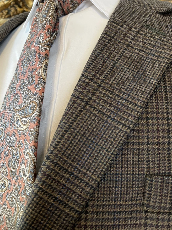 Blazer Chaqueta Deportiva De Colección Andrew Fezza 46L 100% Lana Worsted Marrón Cuadros Glen 2Btn Foto 3 de 4