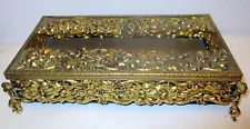 Vtg CHERUB ANGEL KLEENEX Tissue BOX Vanity  Gold Ormolu Flowers Baroque Rococo
