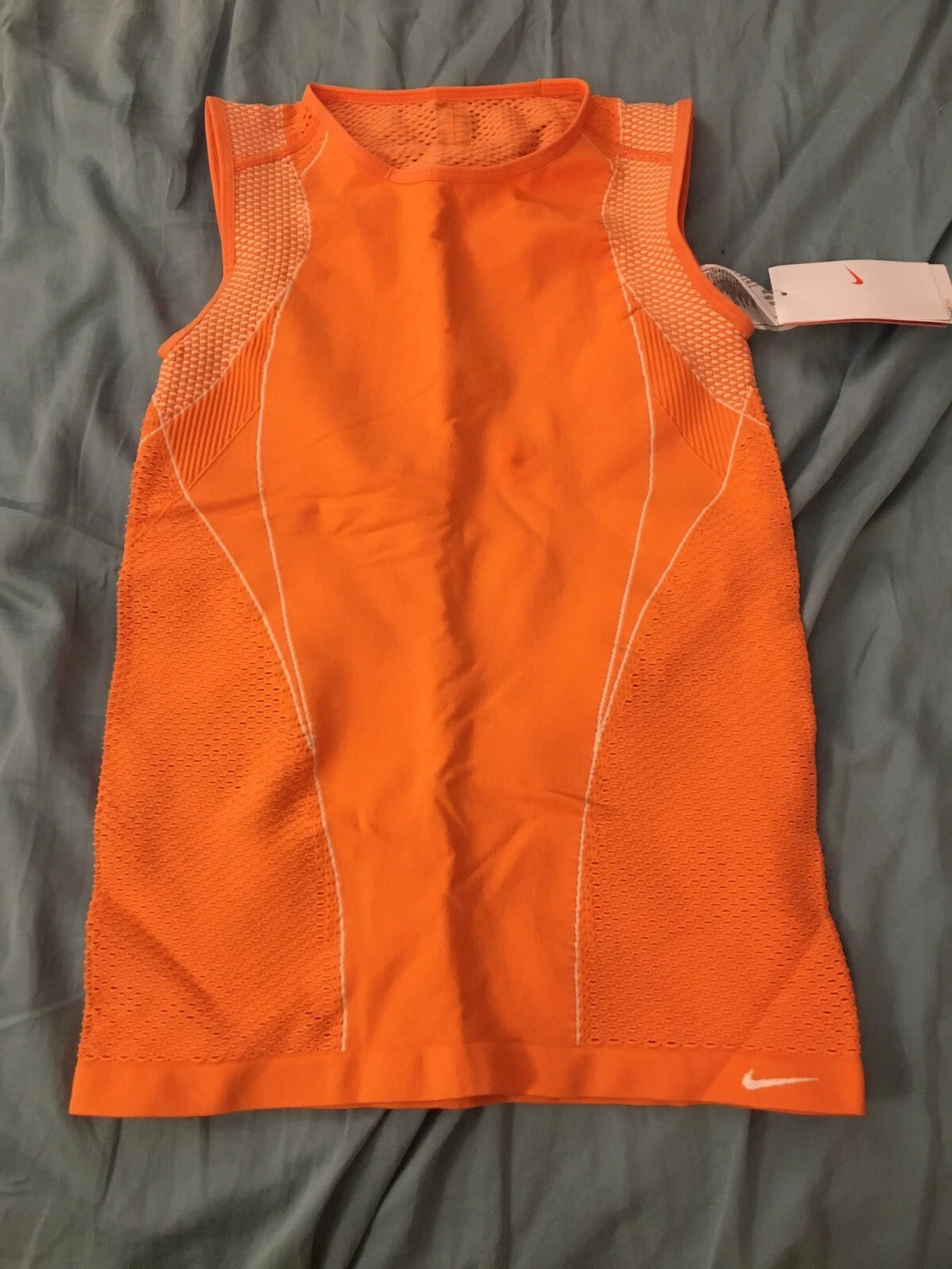 NEW Nike Womens S/M Drifit Sleeveless Orange Shirt - Lightweight & Moisture Wick