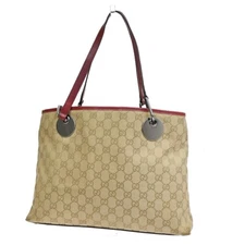 GUCCI Logo GG Pattern Shoulder Tote Bag Canvas Leather Brown Red Italy 63FB777