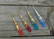 Colorful Teardrop Earrings, Long Sea Glass Dangle Earrings, Boho Earrings