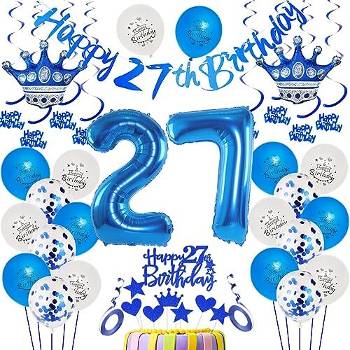 Decorazione 27° Compleanno Palloncini Blu 27 anni Uomo,Decorazione 27° (A3T)