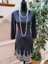 Nine West Women's Black Cotton Scoop Neck Long Sleeve Knee Length Dress Size S