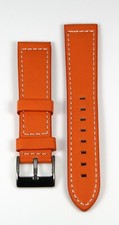 20MM ORANGE GENUINE LEATHER STITCHED HIGH QUALITY WATCH BAND CHROME BUCKLE