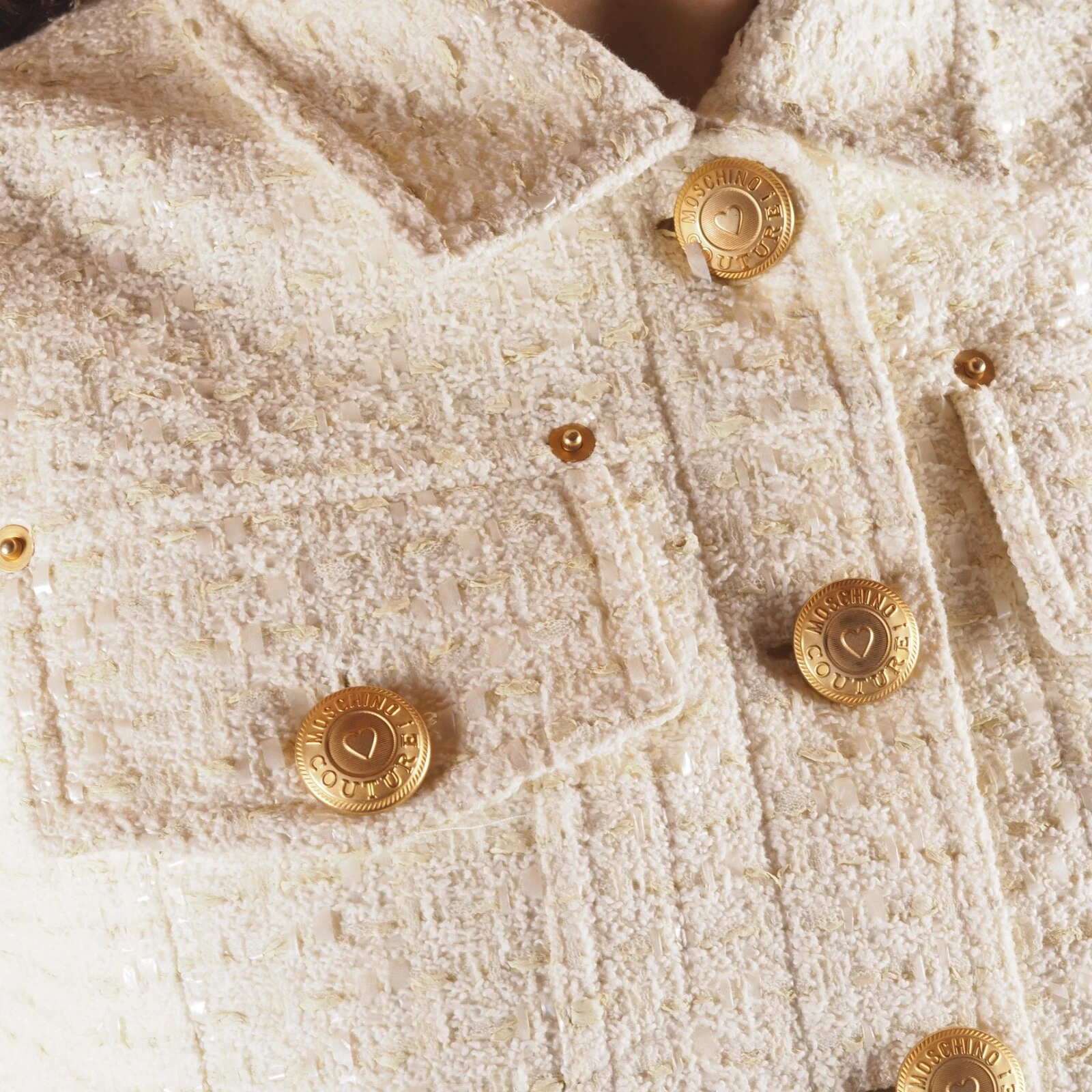 Moschino Couture gilet donna senza maniche avorio tweed paillettes crop IT 42 US 8