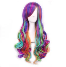 Techtongda Colorful Long Curls Women Cosplay Costume Party Hair Anime Wigs 80cm
