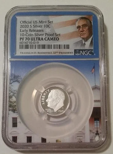 2020 S Silver Roosevelt Dime Proof PF70 UC NGC ER White House Frame Holder