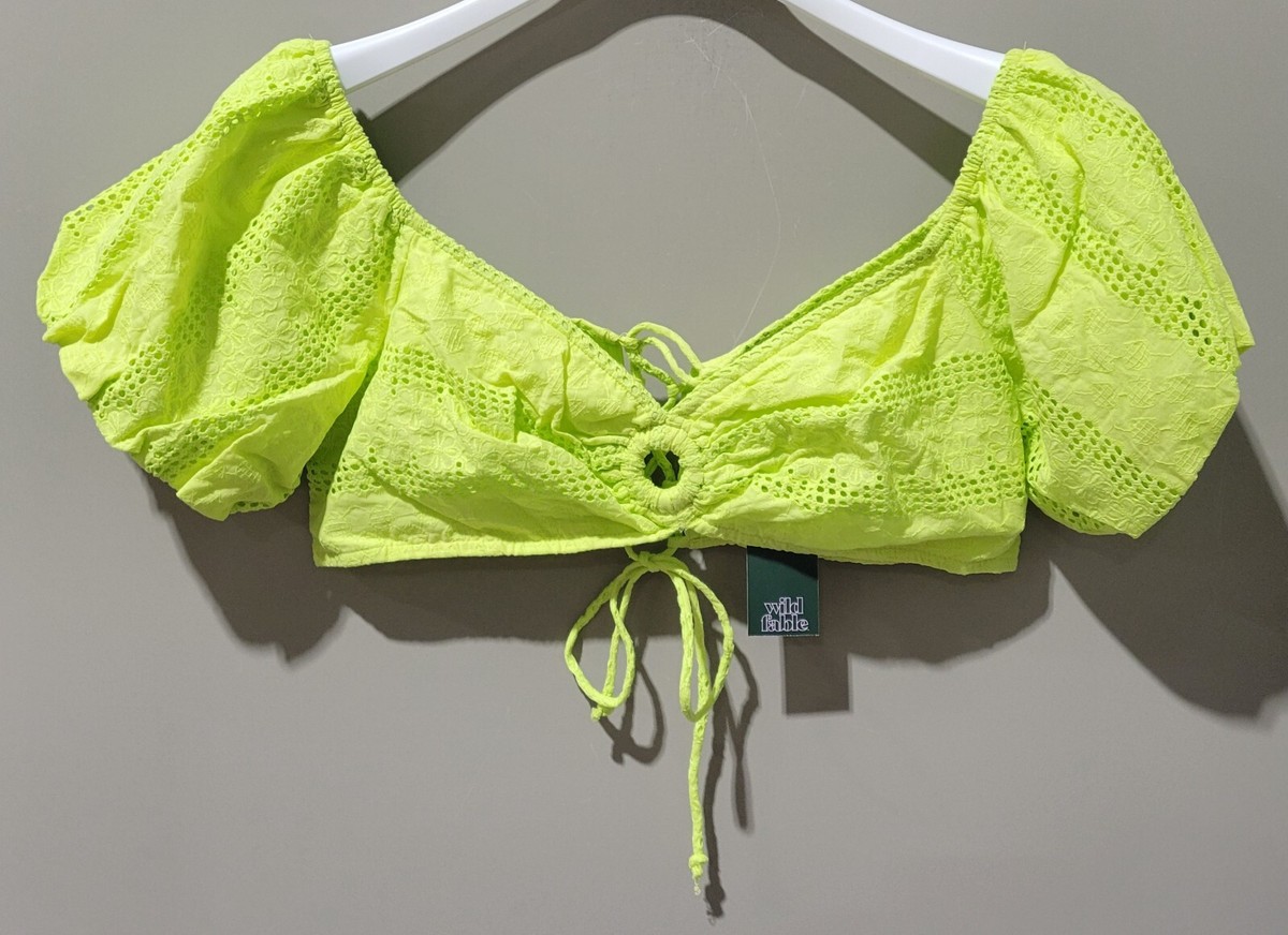 Wild Fable Lime Green Lace up Back Eyelet Design Bikini Style Top