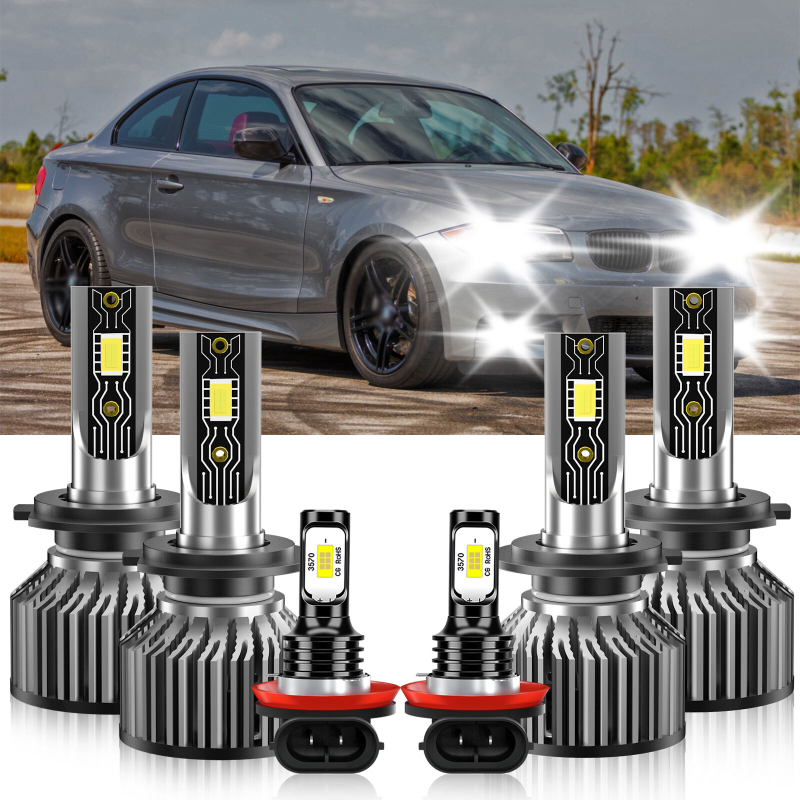 LED Headlight High Low Fog Light Bulb 6500K white kit For BMW 135i 2009-2013