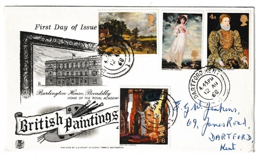 12/8/1968 UK GB FDC - British Paintings - Royal Academy - Dartford CDS P/M #1