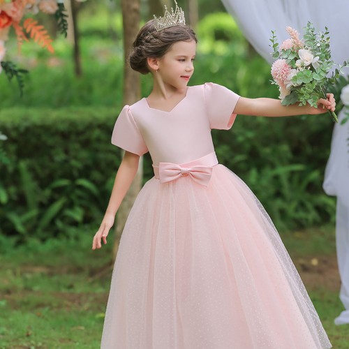 Toddler Girls Short Sleeve Princess Dress Polka Dots Mesh Dress Wedding Dress - Picture 13 of 23