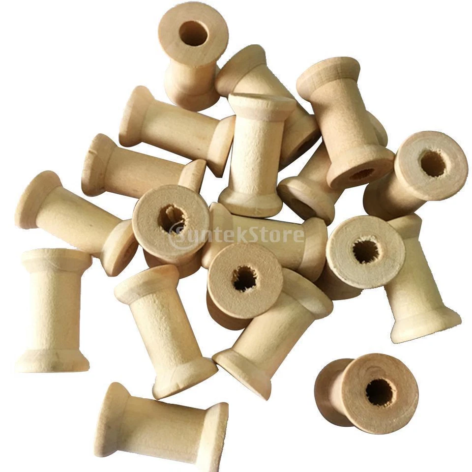 100 Pieces Blank Wooden Empty Spools for Wire Thread Bobbins Cord  DIY - Image 4 of 4