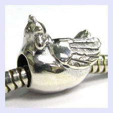 Sterling Silver Chicken Hen Pet Bird Farm Animal Bead f/ European Charm Bracelet