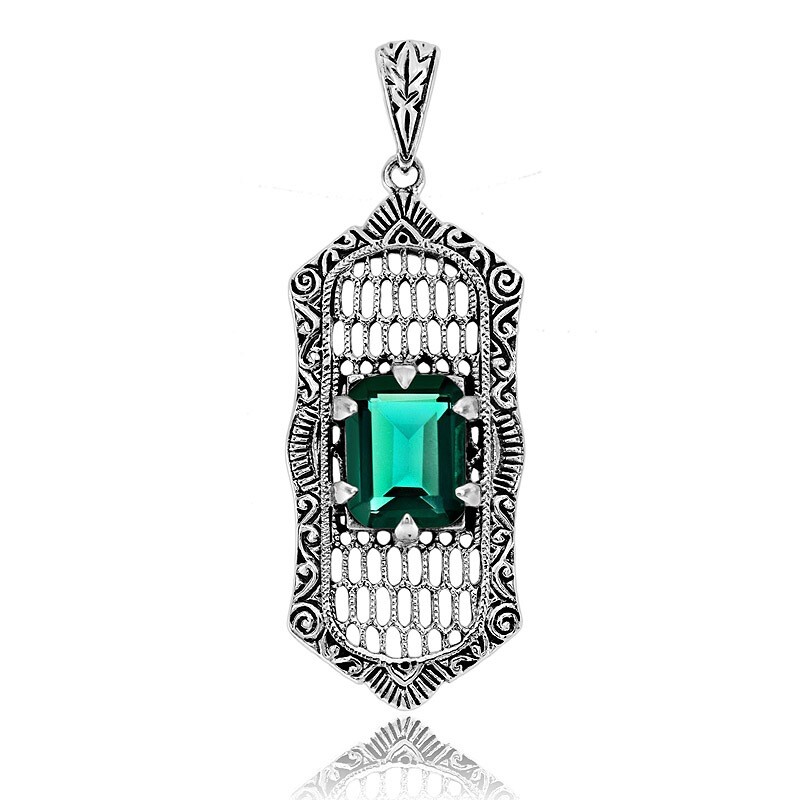 3CT Natural Apatite 925 Sterling Silver Victorian Style Pendant Jewelry Y1337