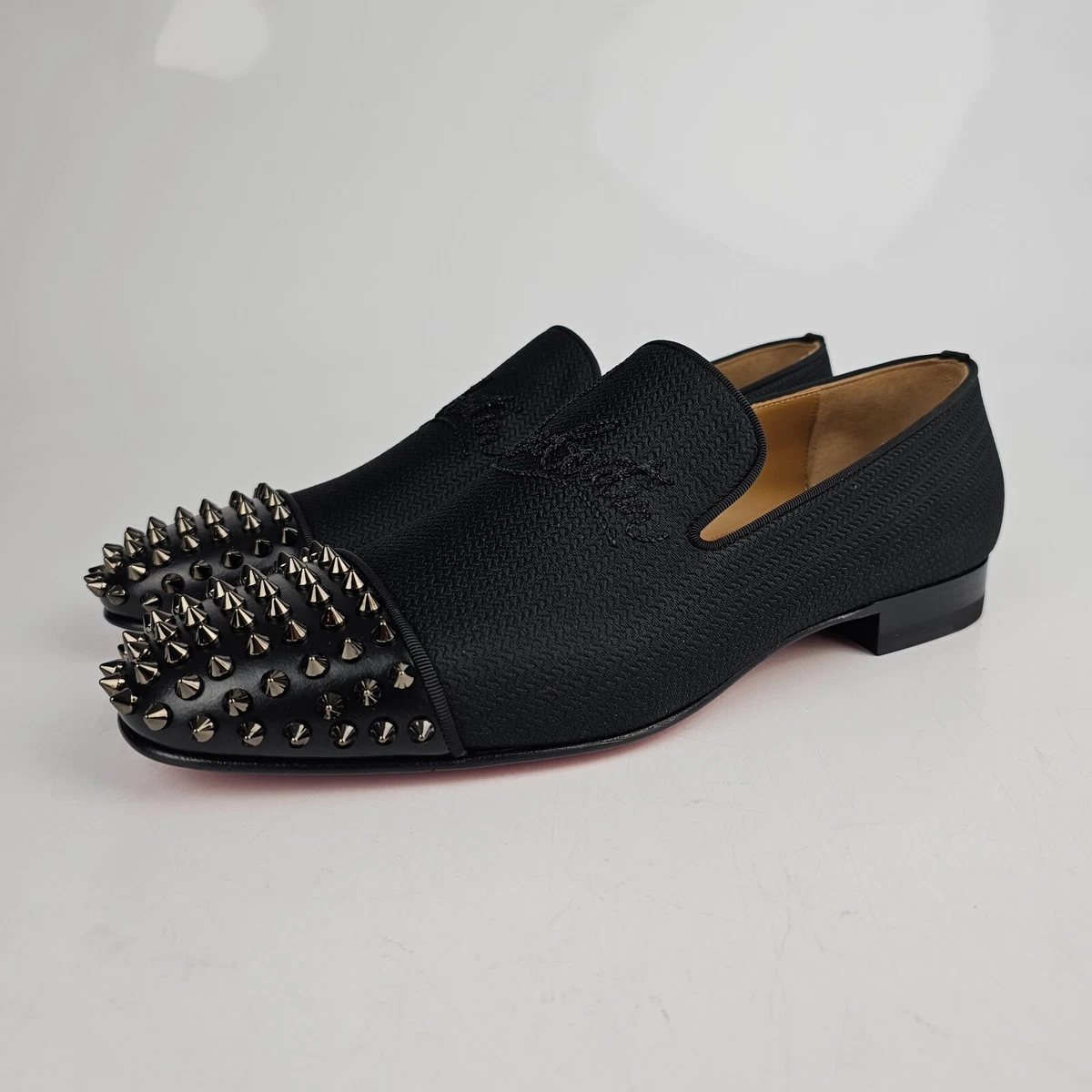 Christian Louboutin Men's Spooky Metallic Spike-toe Loafers In Black