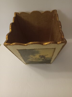 Vintage Italian Wood Florentine Waste Basket.