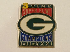 Green Bay Packers Enamel Pin 3x 3 Time Super Bowl Champions I II XXXI Pinback 