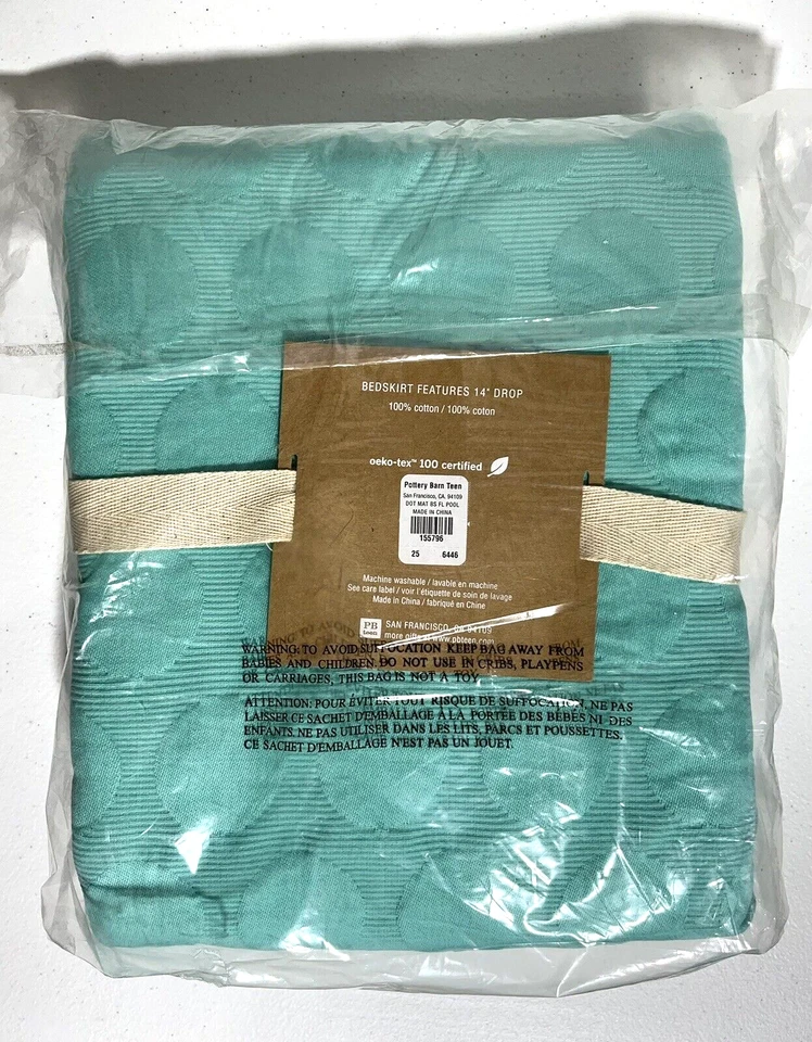 "Falda de cama Pottery Barn Teen Big Dot Matelasse tamaño completo piscina 100 % algodón 14"" caída" Foto 3 de 4