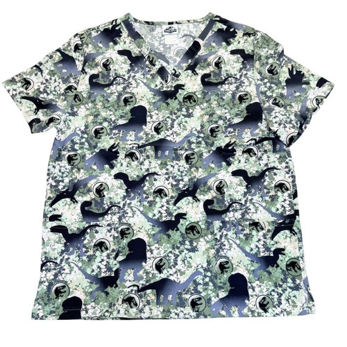 Jurassic World Camouflage Dinosaur Scrub Top Unisex Size L Health Care EVS Unifo - Picture 2 of 17