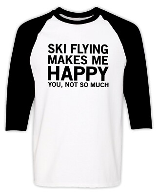 Funny Ski Flying Long Raglan Sleeve T Shirt Snow Skiing Gift for Him Her 