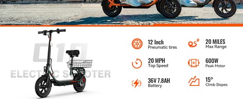 SISIGAD Electric Scooter for Adults Foldable Scooter with Seat + Carry Basket UK - Picture 4 of 11