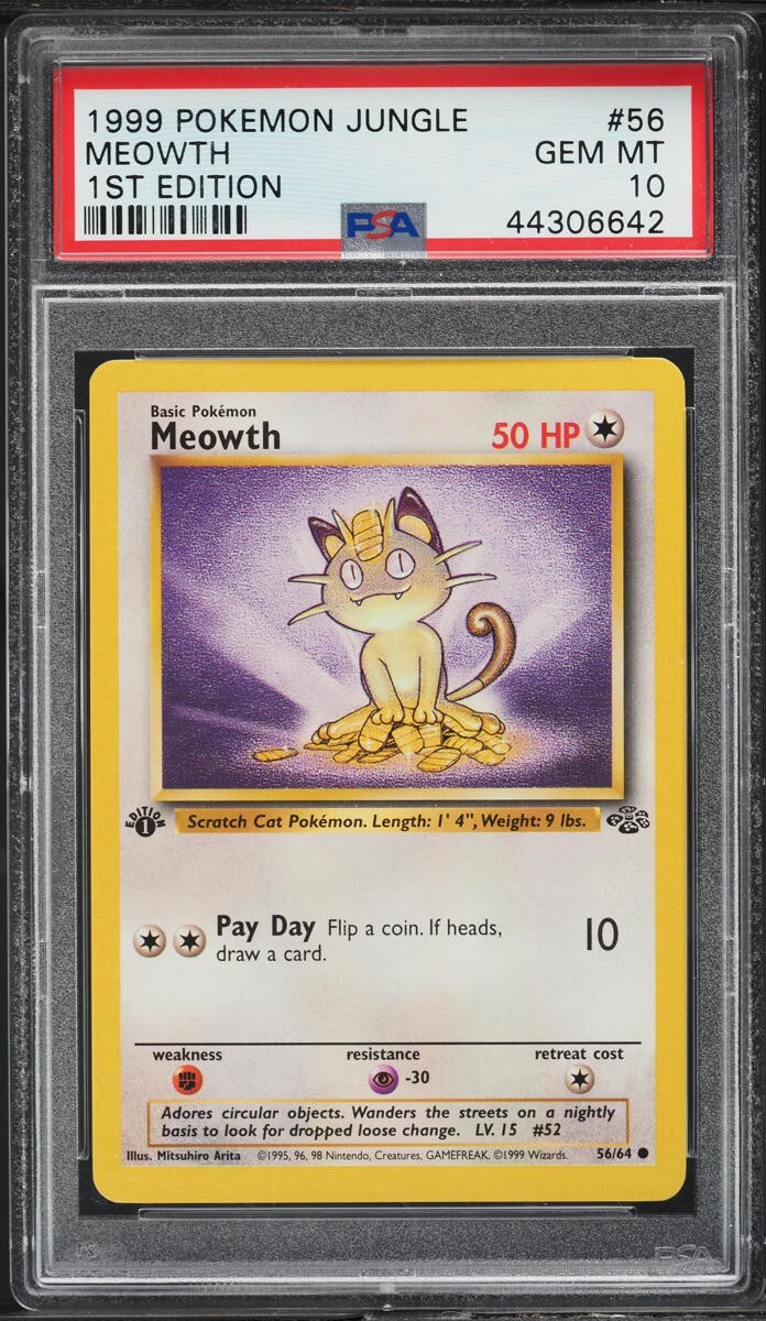 1999 Pokemon Card Jungle Set 1st Edition Meowth #56 PSA 10 MINT