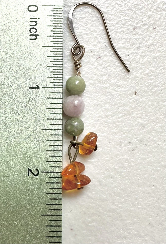 Pendientes de bronce genuino ámbar, kuncita, apatita verde NUEVO para otoño Foto 4 de 4