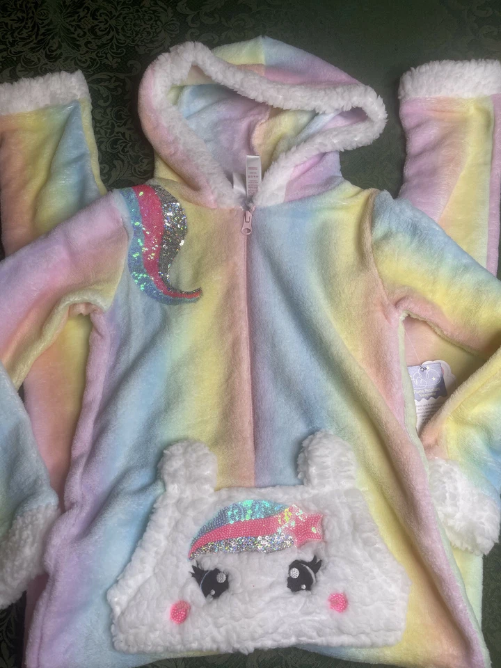 NWT 7 8 MINX unicorn rainbow sleeper fur pajamas birthdays Btween christmas girl - Image 2 of 4