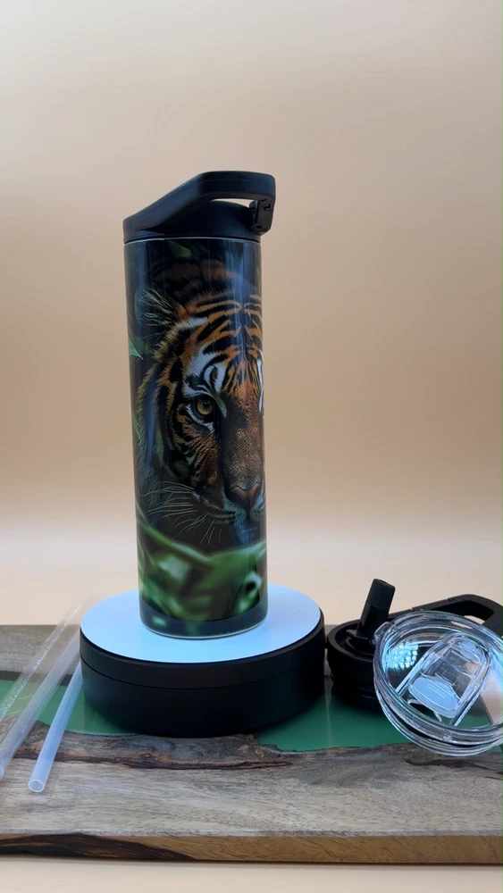 Tumbler 20 oz. Two Threaded Splash Proof Lids. 1 Popup Straw & 1 Keyhole Style