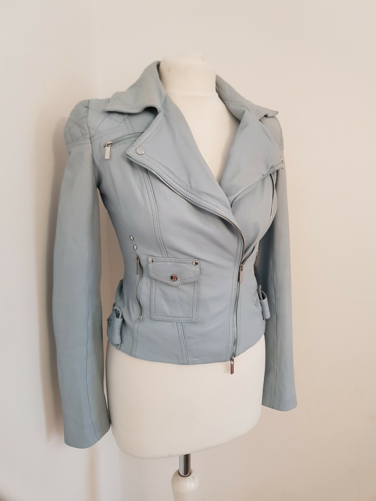 Karen Millen Pale Blue Leather Biker 