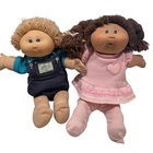 2 Cabbage Patch Kids Dolls Baby Boy Girl Brown Tan 1978-1982 Original Clothes