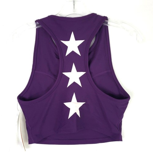 AQUA Athletic Crop Tank Top Sz S Purple Racerback Activewear Stars Workout Shirt