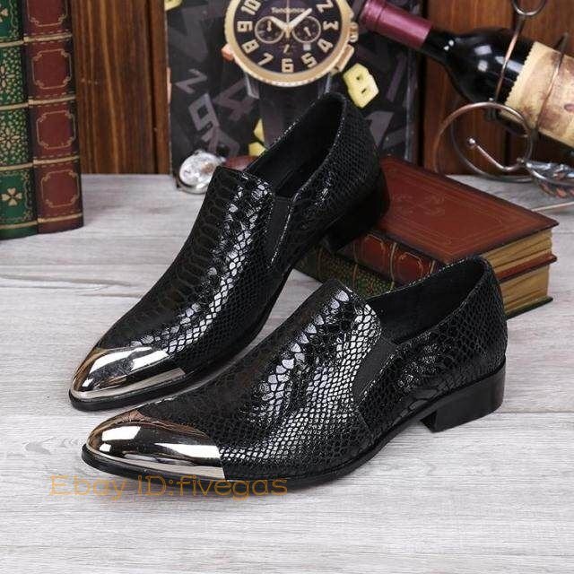 Mens Business Metal Head Pointy Toe Snakeskin Wedding Party Dress Shoes British