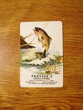 MID 1900'S VINTAGE PLAYING CARD SWAP COUPON WITH FISH ON HOOK OUT OF THE WATER