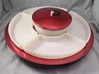 Vintage Heller Deluxe Colorama Red Aluminum & Milk Glass Lazy Susan MCM Complete