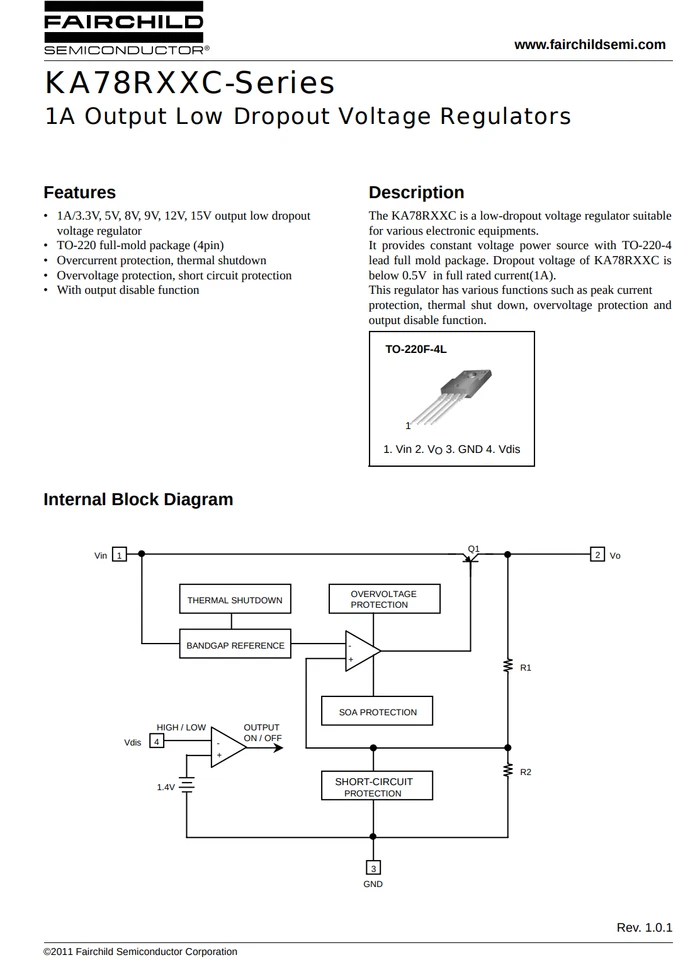 Regulador de voltaje de baja caída Fairchild 5V 1A 2 piezas KA78R05 KA78R05CTU TO-220F-4L Foto 3 de 4