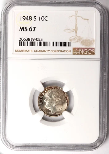 1948-S ROOSEVELT DIME NGC MS67 - Great Color (819-053)