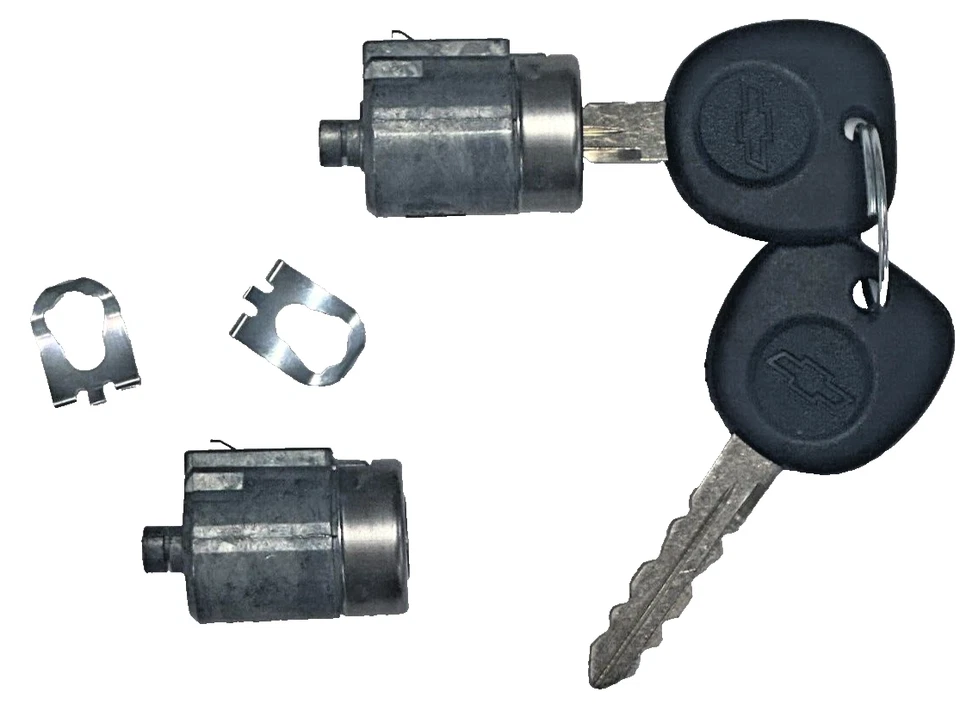 Par de cilindros de cerradura de llave de puerta GM OEM - con 2 llaves a juego con logotipo de pajarita Chevrolet  Foto 2 de 3