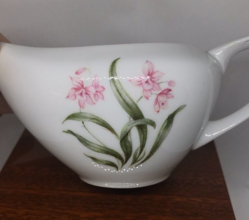 Vintage Grantcrest Creamer Gravy Boat Fine China Pink Leaf Floral Orchid Japan - Picture 7 of 7