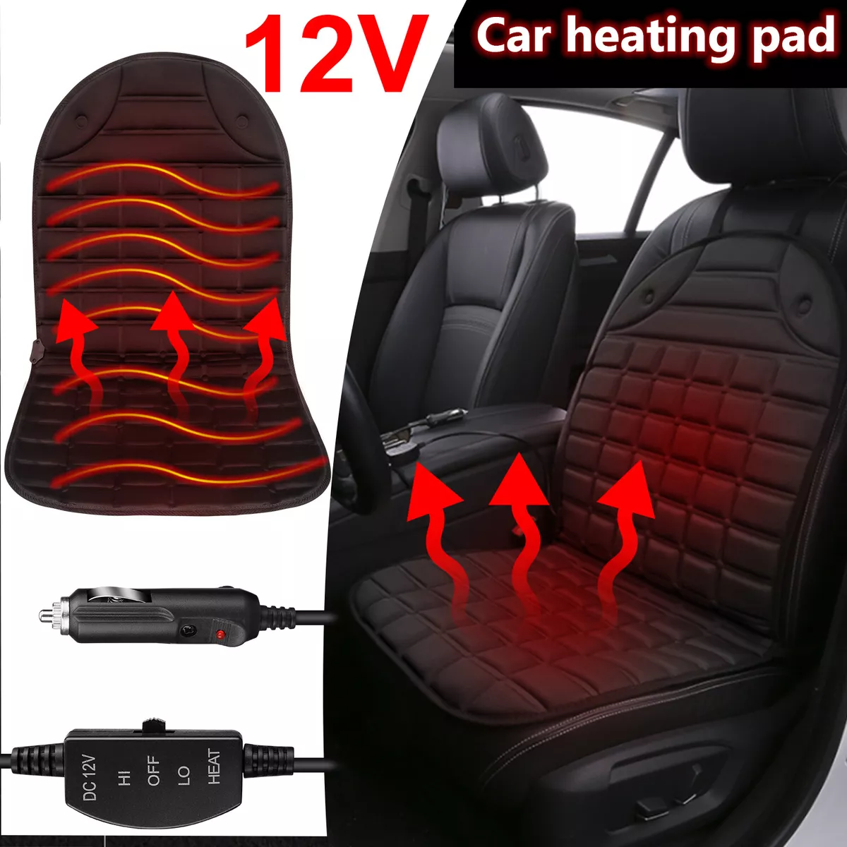 Heated Car Seat Cover Cushion 12V Seat Heater Warmer Pad Black