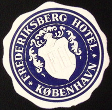 Frederiksberg Hotel Copehnagen Denmark Vintage Luggage Label 3.5" Scalloped Edge