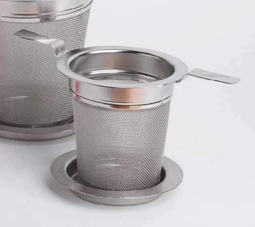 Teesieb Edelstahl Teefilter mit Abtropftablett 8 cm Doppelhenkel extra groß