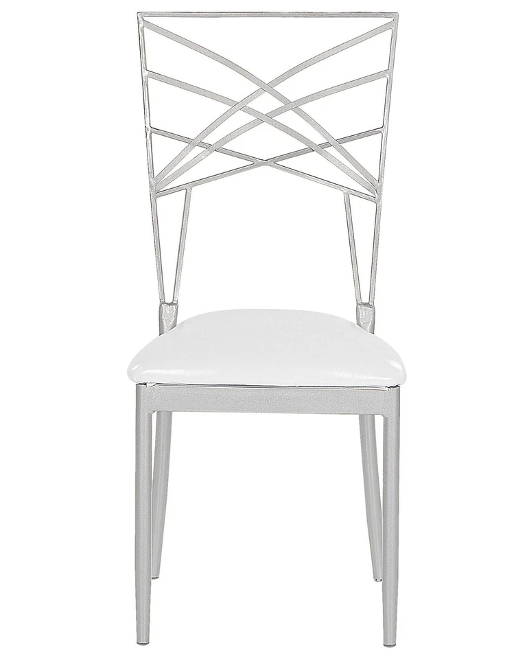 Set di 2 Sedie da Pranzo in Metallo Argento Imbottitura Ecopelle Bianca Girard - Immagine 4 di 4