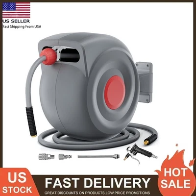 LIONCHO Retractable Air Hose Reel 3/8 IN x 50 FT Hybrid Enclosed Air Hose 300 PSI