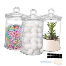 3 Pack 25oz Glass Apothecary Jars with Lids Clear Bathroom Accessories