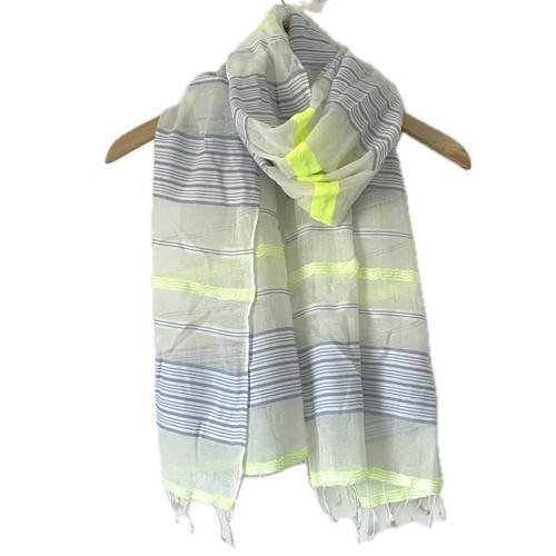Loft Neon Pop gestreift der lange Schal weiß blau gelb transparent Halstuch Damen OS - Bild 4 von 4