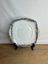 Vintage Royal Albert Primrose Cake Plate White with Blue Border & Yellow Flower