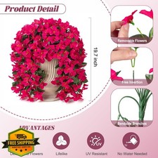 INXUGAO Purple Rose Red Faux Bougainvillea Vines, 2pc UV Resistant Silk Trail...